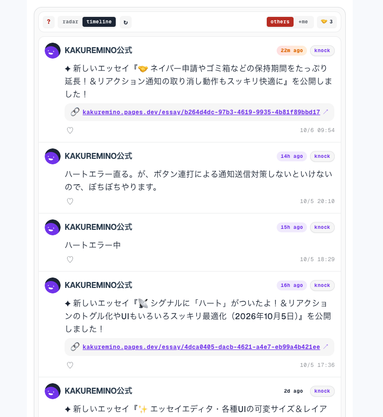 Signalタイムラインのスクショ